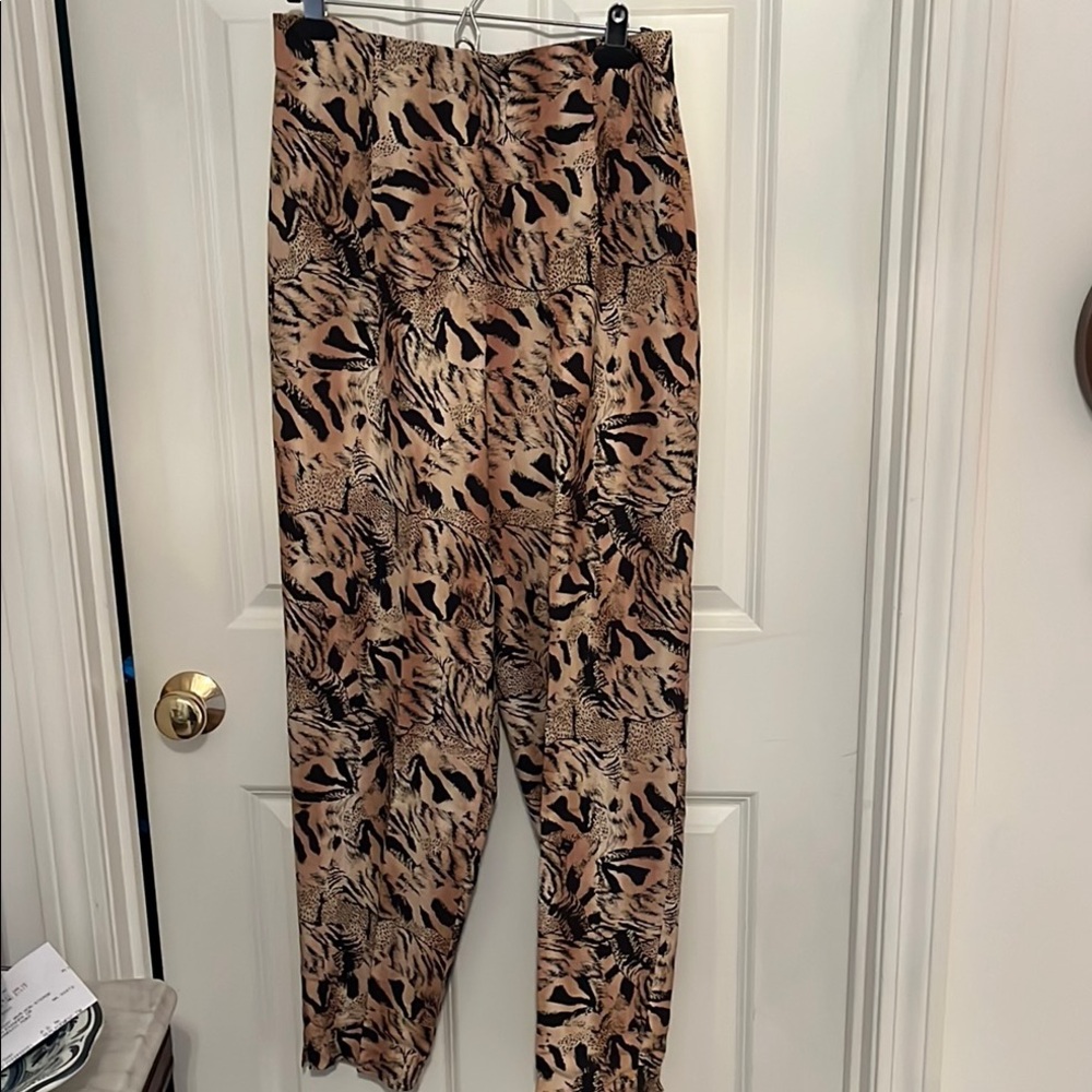 NWOT! Seta Studios Brown and Black Silk Animal Print Pants. Size 12